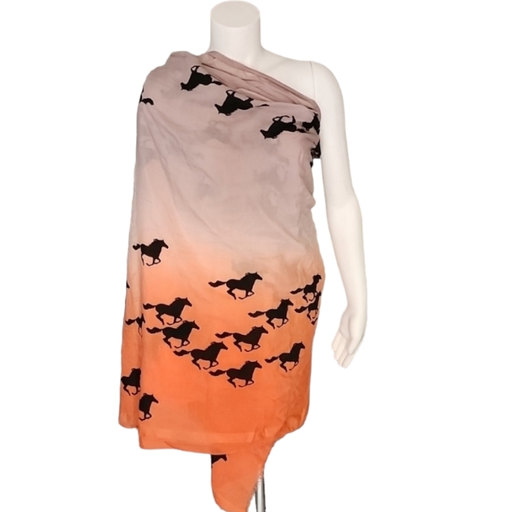 VINTAGE EQUESTRIAN Neon Ombre Horse Scarf Oversized Wrap Stallions Horses Throw - Picture 3 of 15